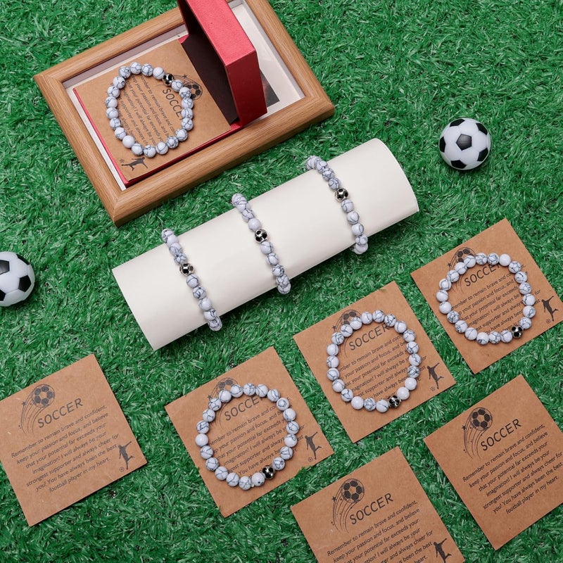 PLUVAVA 16 Sets Softball Soccer Volleyball Bracelets Sport Charm Bracelets Team Gifts Natural White Turquoise Beaded Bracelet with Inspirational Card for Sport Player Team Birthday Graduation Party Favors - Image 3
